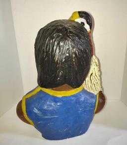 VINTAGE 16" PAINTED CERAMIC INDIAN (HEAVY) - PICK UP ONLY