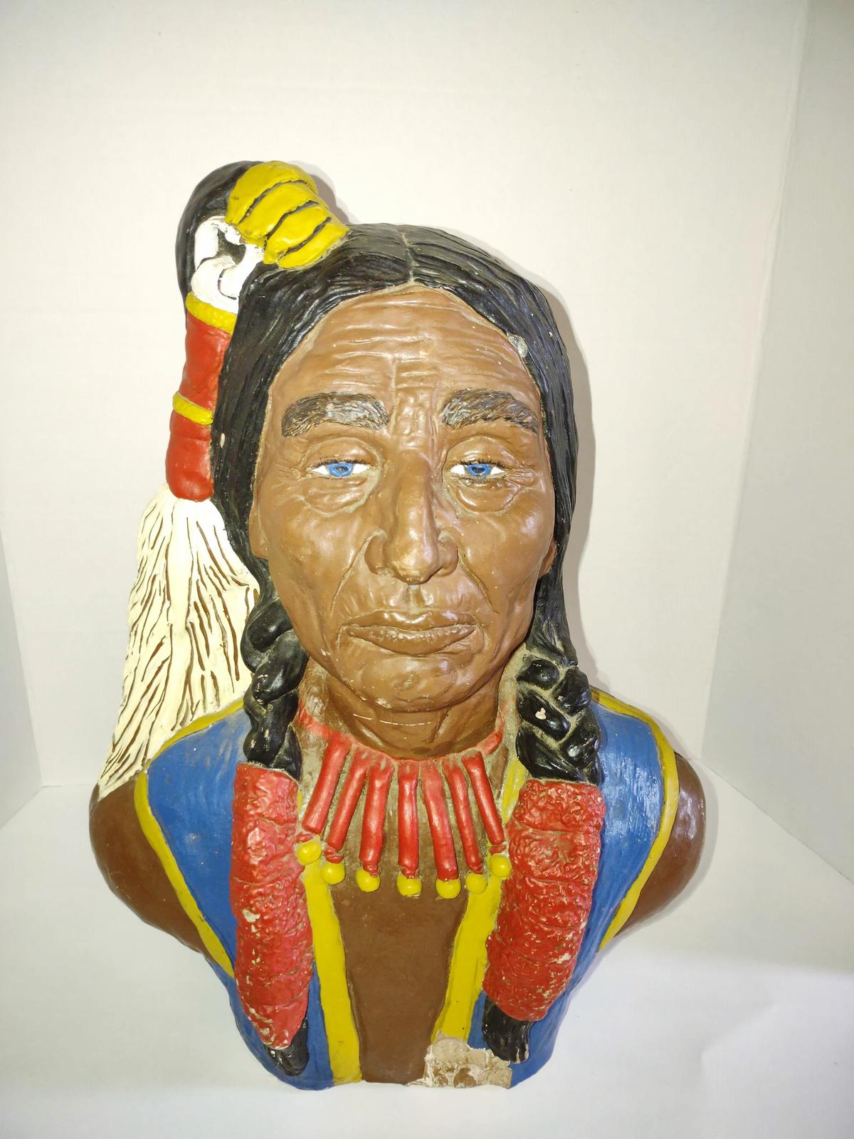 VINTAGE 16" PAINTED CERAMIC INDIAN (HEAVY) - PICK UP ONLY
