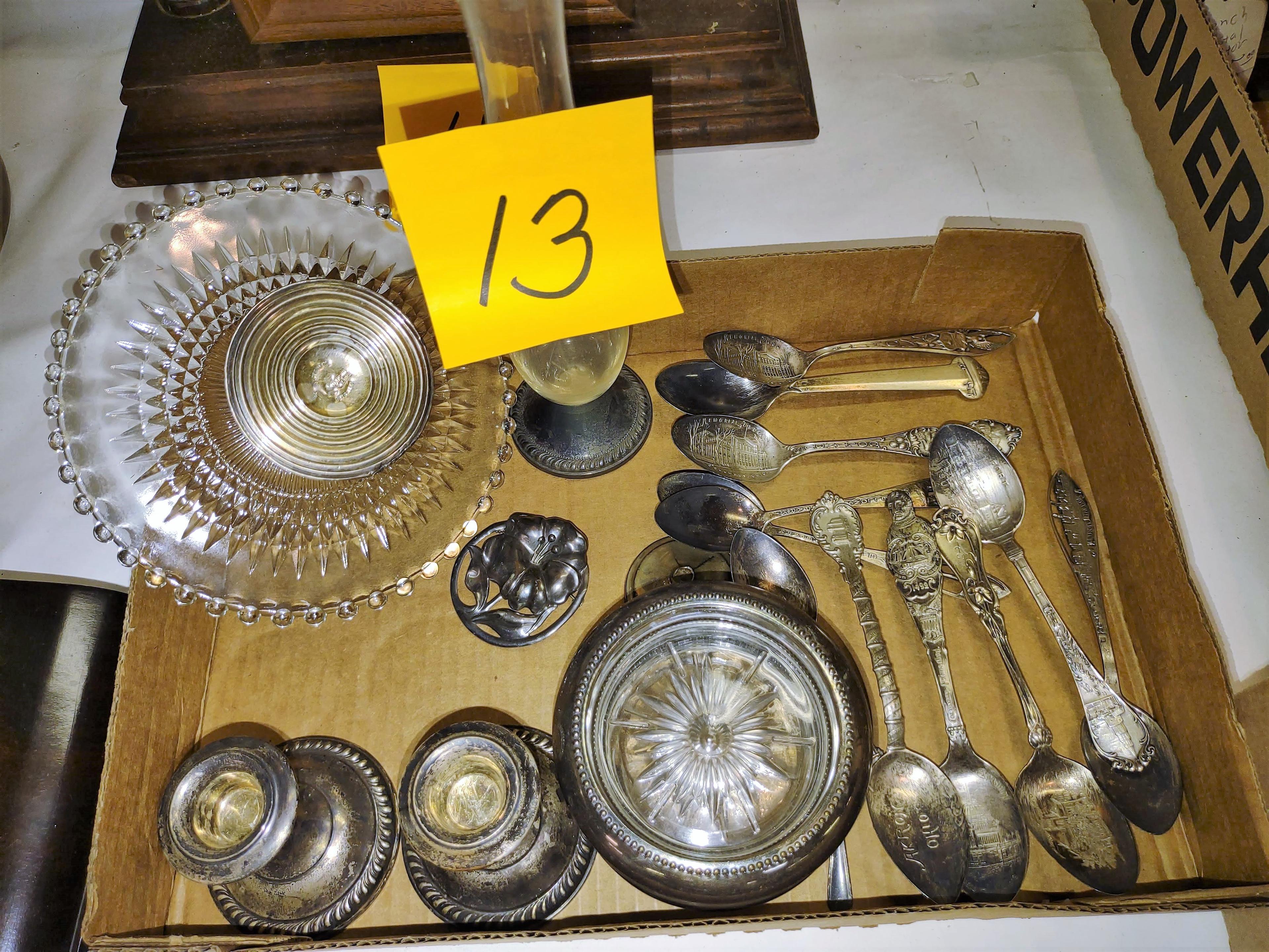 Sterling candlesticks, souv. spoons, etc.