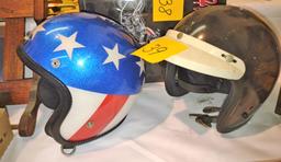2 Vintage Motorcycle Helmets with Stars & Stripes