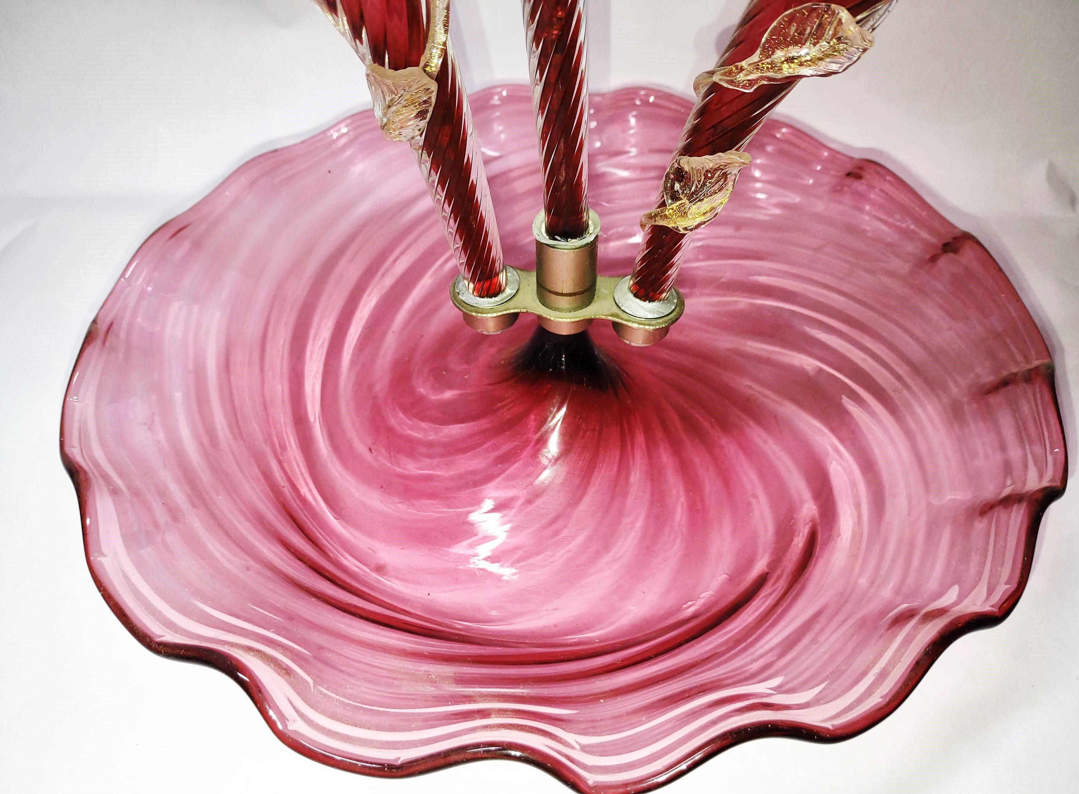 15" CRANBERRY EPERGNE with APPLIED LEAVES