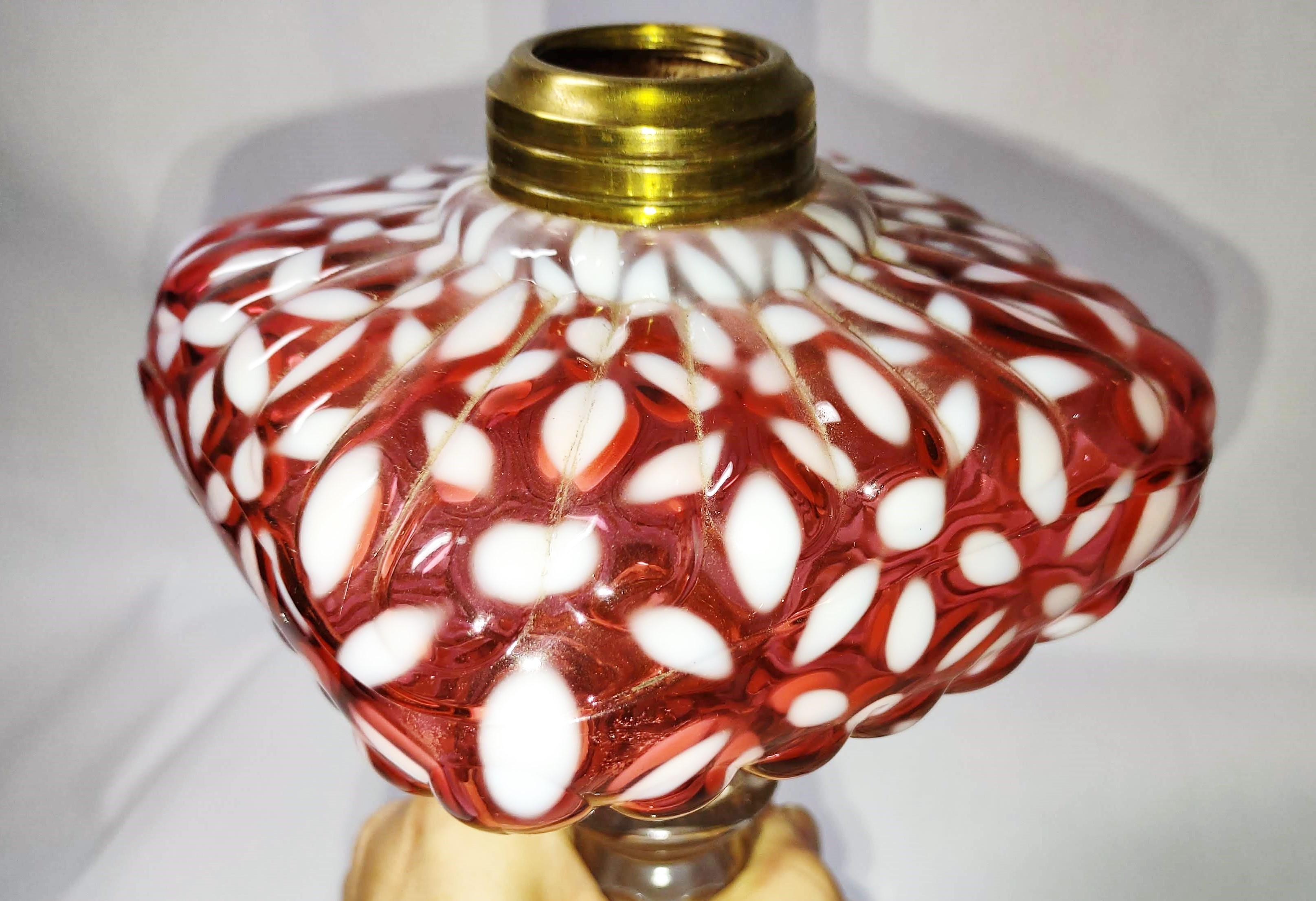 9" CRANBERRY SNOWFLAKE  OIL LAMP