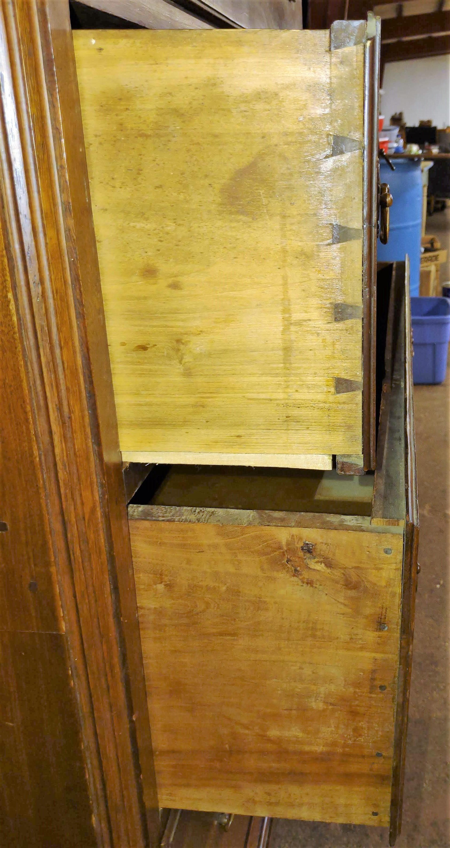 EARLY WALNUT  HIGHBOY CHEST-OF-DRAWERS WITH MARQUETRY TRIM & KEY HOLES- PICK UP ONLY