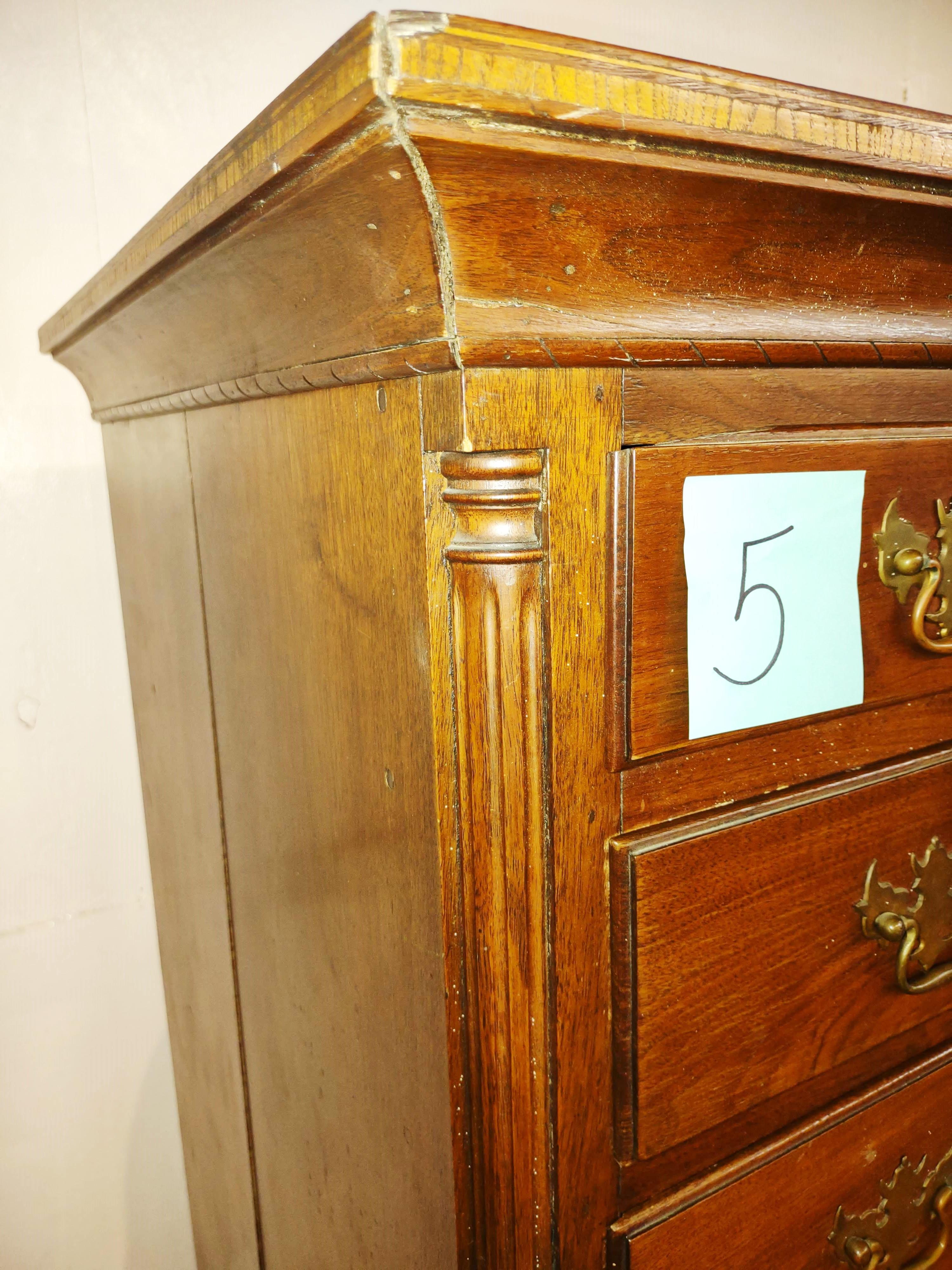 EARLY WALNUT  HIGHBOY CHEST-OF-DRAWERS WITH MARQUETRY TRIM & KEY HOLES- PICK UP ONLY