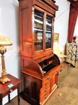 VICTORIAN BURLED WALNUT CYLINDER DESK - PICK UP ONLY