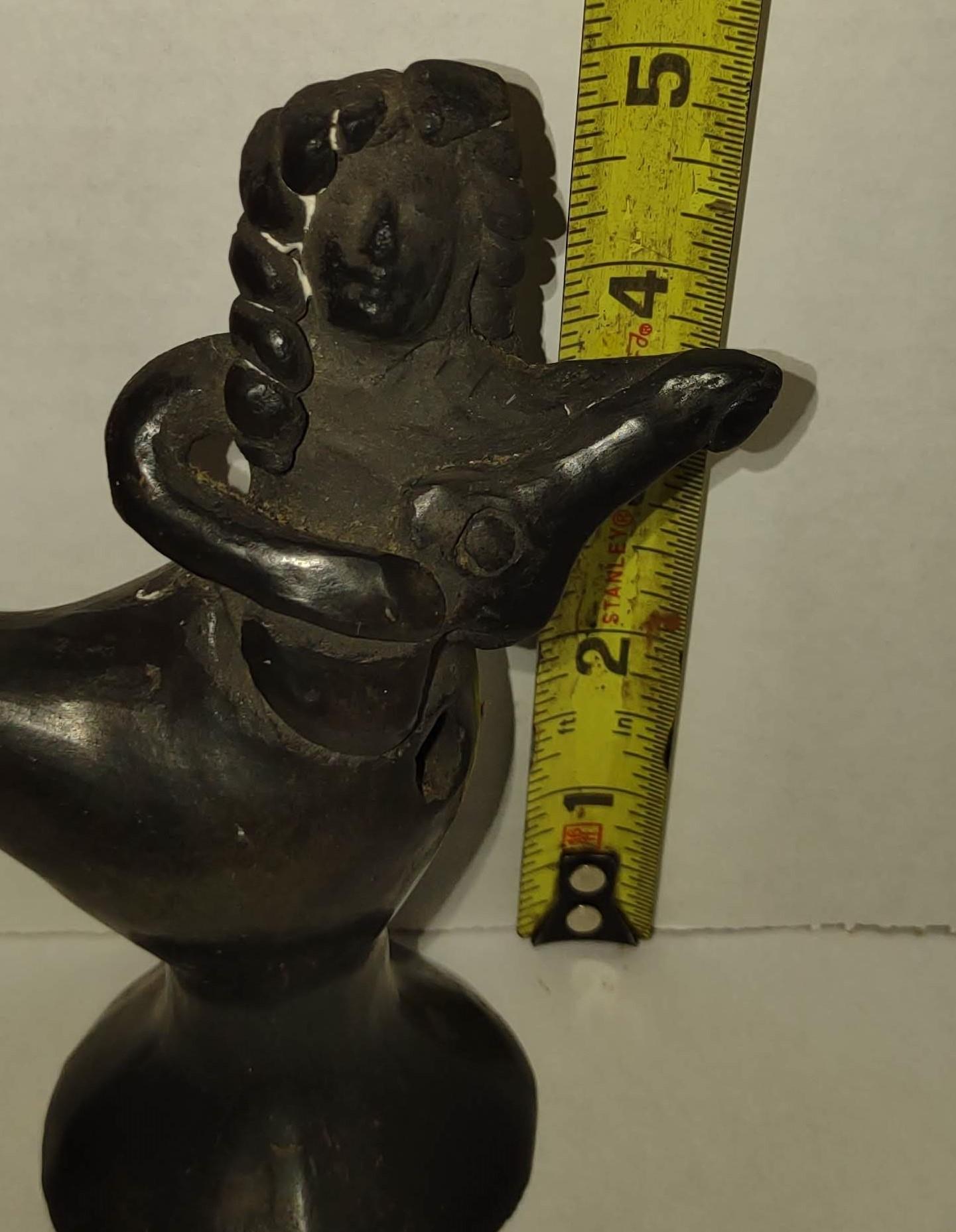 VINTAGE 5" FOLK ART BLACK POTTERY MERMAID WHISTLE