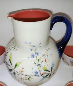 WEBB "FIREGLOW" PITCHER & 7 PUNCH CUPS (Very nice condition)