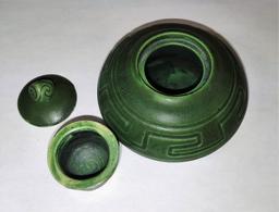 ROOKWOOD MATTE GREEN 3 PC. INKWELL "NATIVE AMERICAN DESIGN" (Very nice condion)