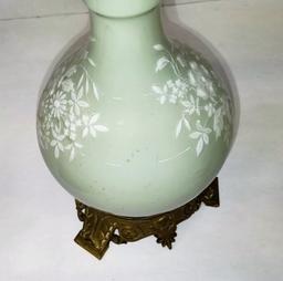 BEAUTIFUL LATE 1800's 15" FRENCH CELADON OIL LAMP