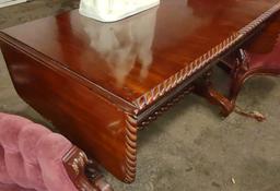 EMPIRE STYLE DROP-LEAF LIBRARY TABLE with 2 DRAWERS, TWISTED LEGS & CABLE - PICK UP ONLY