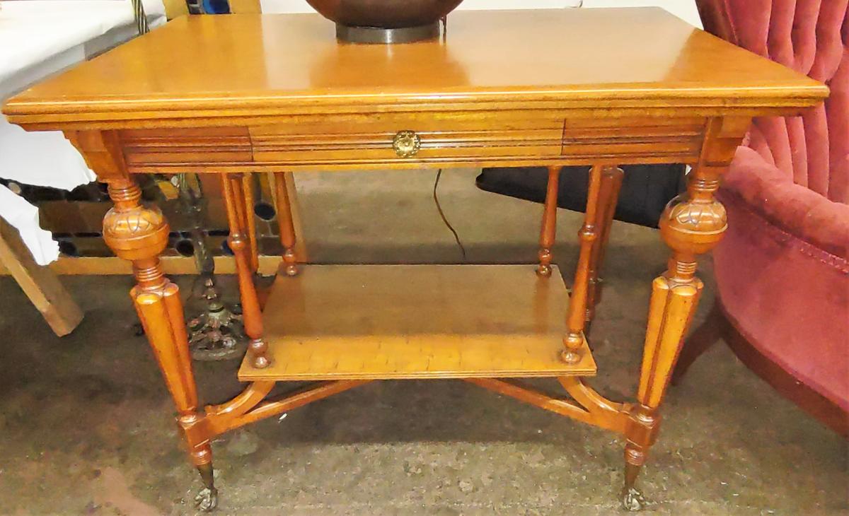 1800's TIERED 1 DRAWER LIBRARY TABLE with 1 DRAWER, CLAW & BALL FEET - PICK UP ONLY