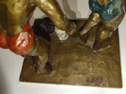 VINTAGE 6" BRONZE SCULPTURE with SWIMMERS & CATS (SIGNED LEES)