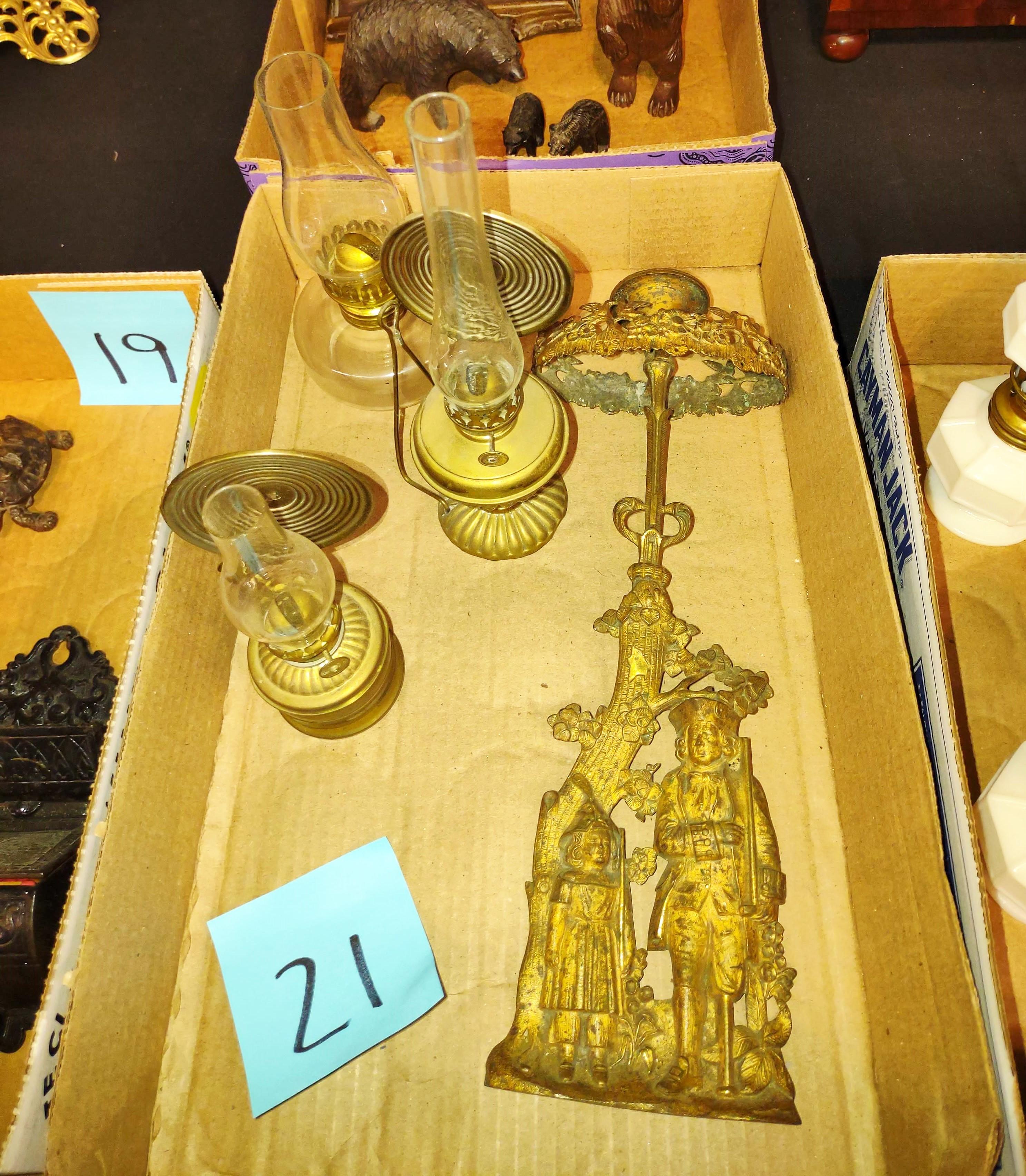 ANTIQUE MINIATURE BRASS OIL LAMPS, GIRANDOLE BRASS