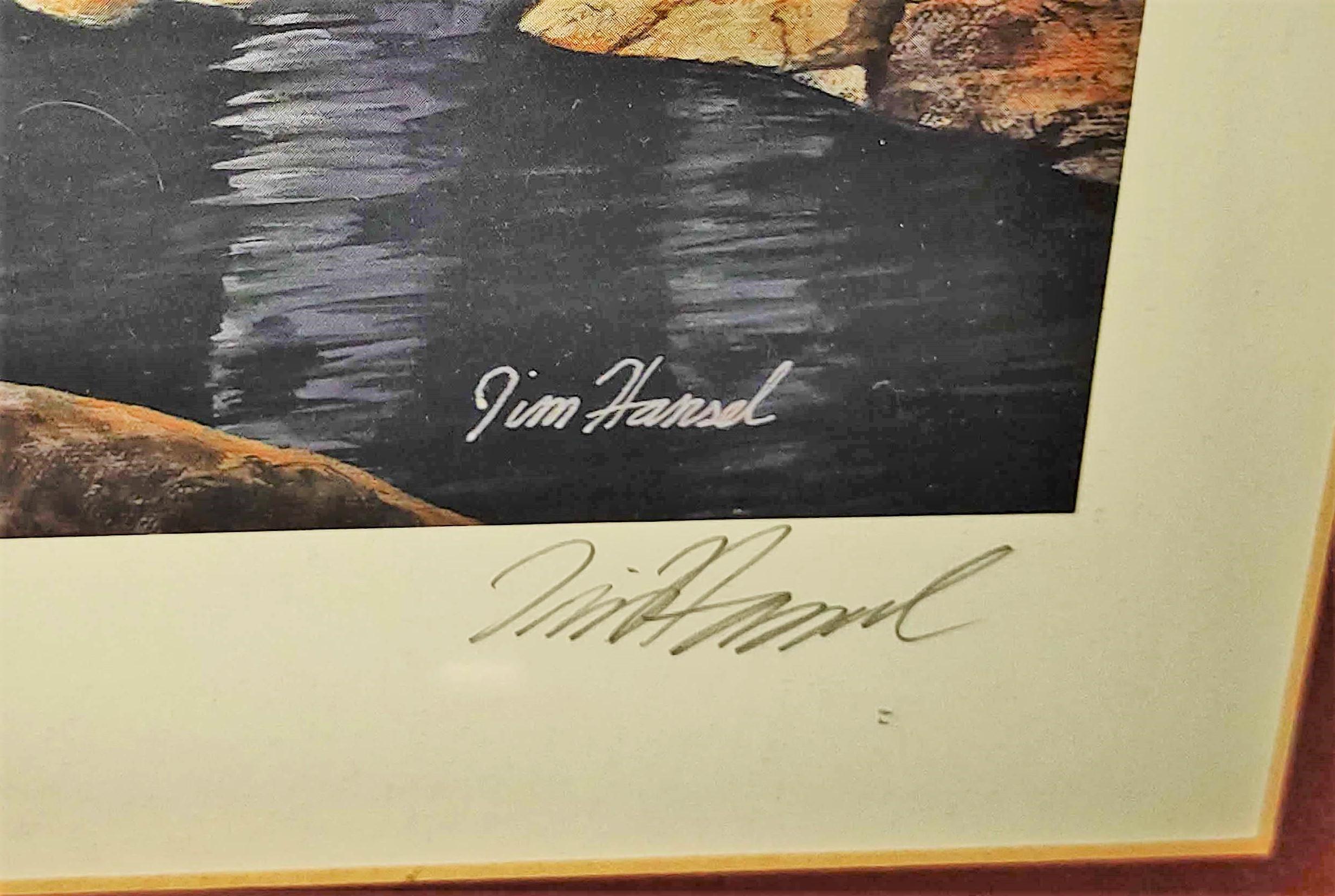 SIGNED JIM HANSEL "HEADWATERS" #83/498 FRAMED PRINT (33X27") -  PICK UP ONLY