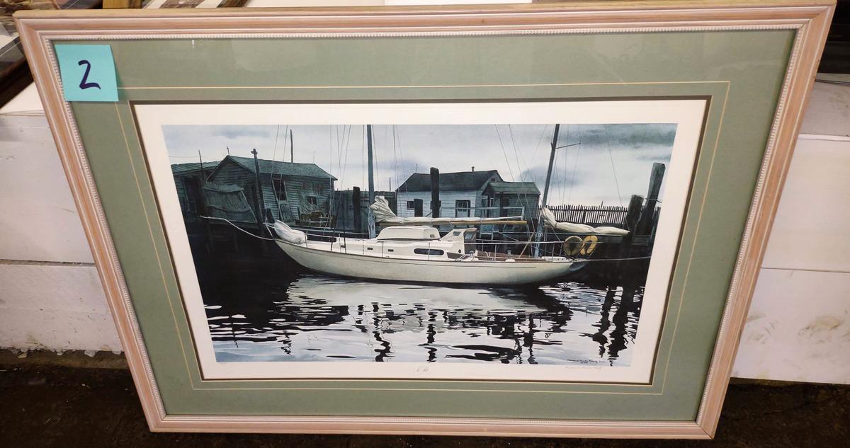 SIGNED MILDRED SANDS KRATZ (AWS)  "IN PORT" #186/750 FRAMED PRINT (41X30") -  PICK UP ONLY