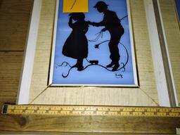 SET OF ALBERT DUMENIGO (SMOKEY) SILHOUETTE REVERSE OIL PAINTINGS ON GLASS - PICK UP ONLY