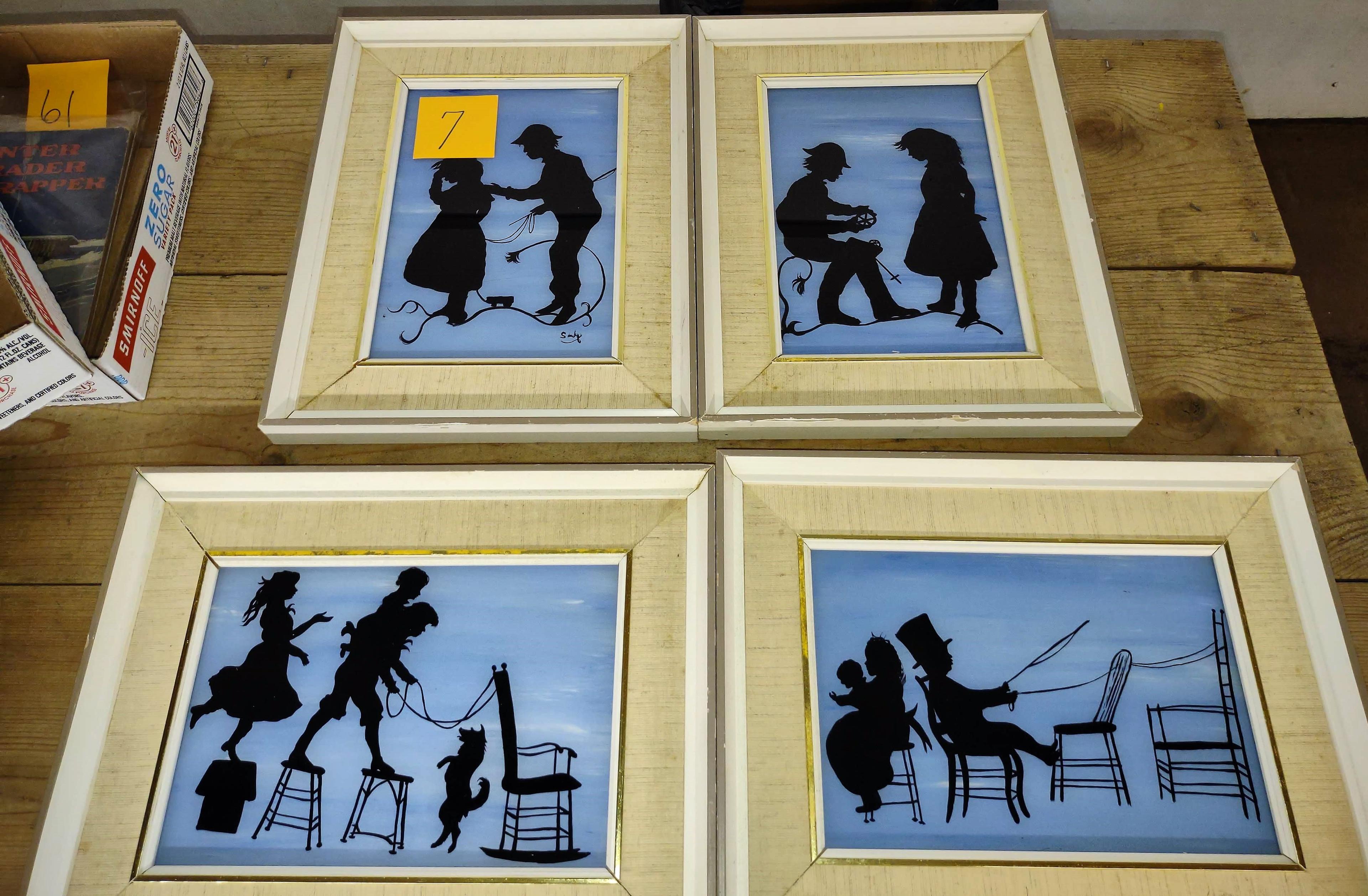 SET OF ALBERT DUMENIGO (SMOKEY) SILHOUETTE REVERSE OIL PAINTINGS ON GLASS - PICK UP ONLY