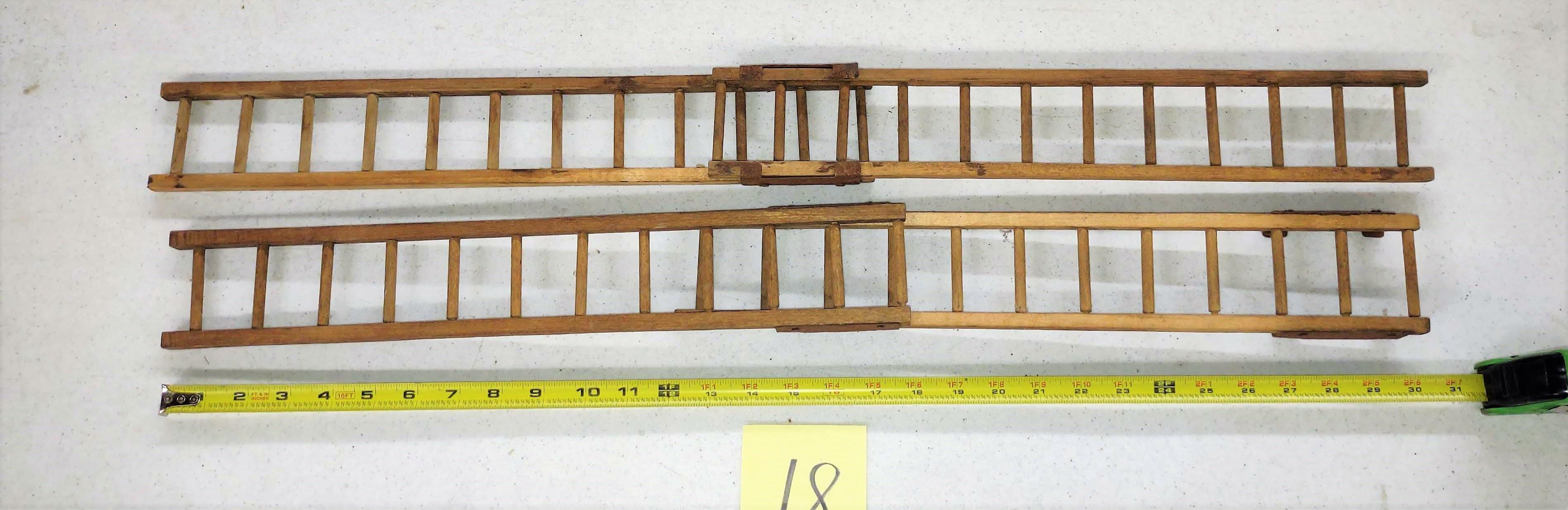 ANTIQIUE WOODEN FIRE TRUCK LADDERS (OPEN TO 30")