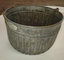 VINTAGE RIBBED HALL GALVANIZED BUCKET -  PICK UP ONLY