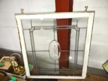 ANTIQUE 31" X 29.5" LEADED GLASS WINDOW - PICK UP ONLY