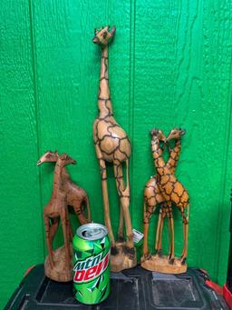 (3) Wood Giraffe Sculptures - Hand Carved in Zimbabwe