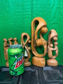 (5) Wood Family Sculptures - Hand Carved in Zimbabwe