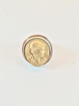 1820-1840 Ultra High Italian Lava Cameo Sterling Silver Ring Size 7