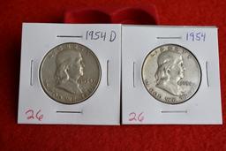 1954-d & 1954 Franklin Half Dollars