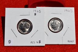 2 - 1965 Roosevelt Dimes Ms65