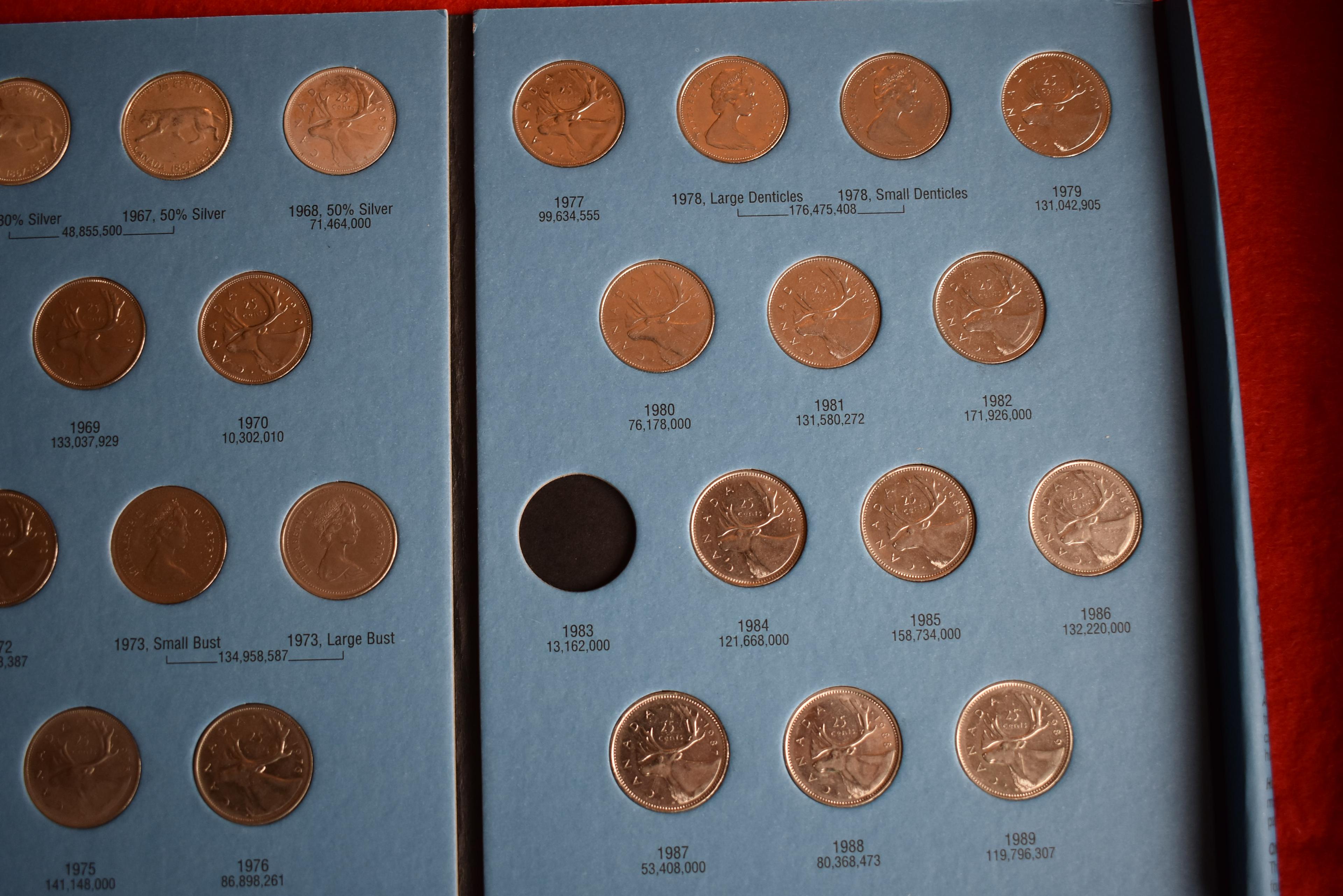 40 Canadian Quarters - 18 Silver