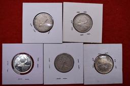 5 - Silver Canadian Quarters