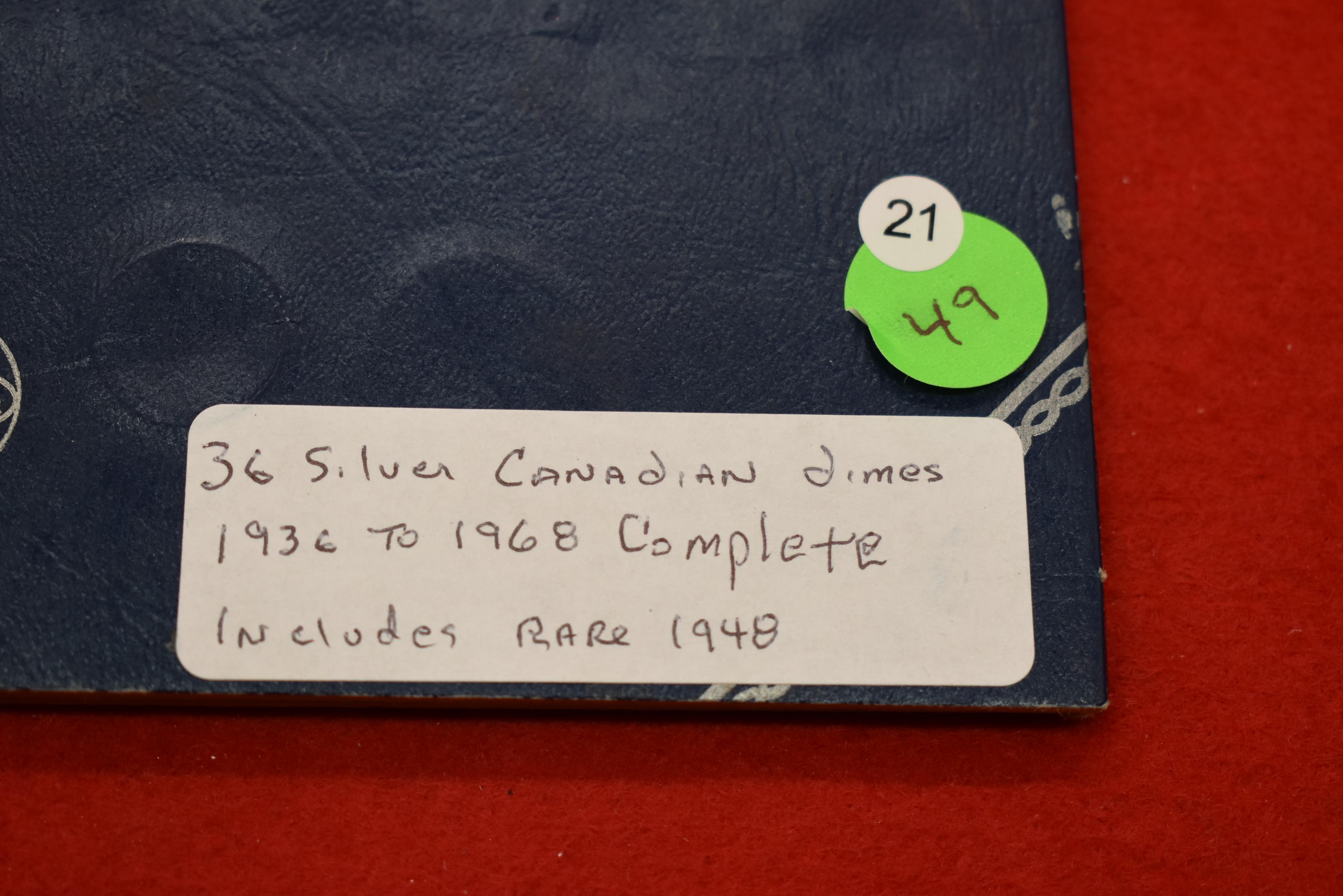 Whitman Folder With 36 Silver Canadian Dimes Including Rare 1948