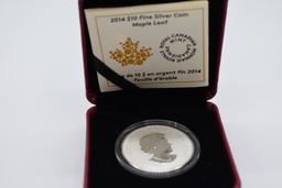 2014 Canadian $10 Fine Silver Maple Leaf W/coa