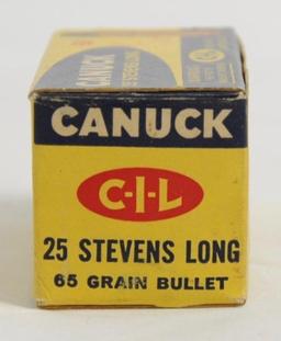 Canuck 25 Stevens Long Rimfire Cartridges Full Box