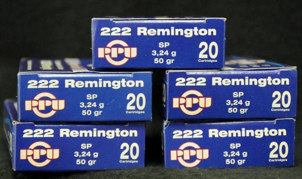 PPU 222 Remington 50 Gr. SP (5 boxes)