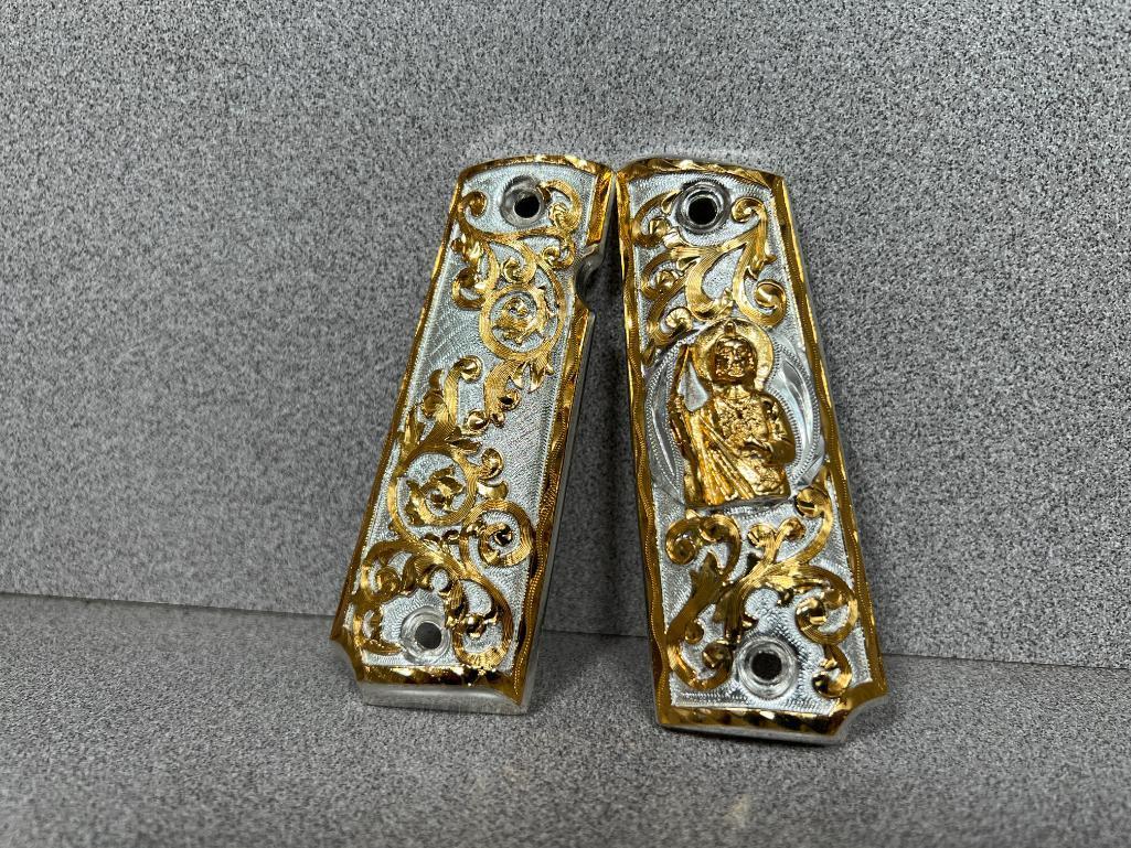 Custom 1911 Grips San Judas - Gold & Silver