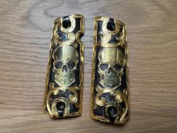 1911 Custom Pistol Grips - Skull - Gold Plated