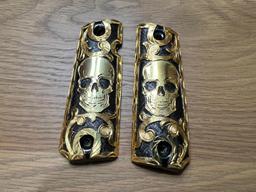 1911 Custom Pistol Grips - Skull - Gold Plated