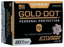 Speer 24261GD Gold Dot Personal Protection 30 Super Carry 100 gr 1150 fps Hollow Point HP 20 Bx