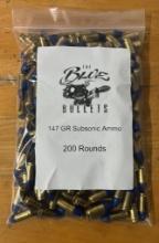 The Blue Bullets - 147 GR Subsonic Ammo - 200 Rounds
