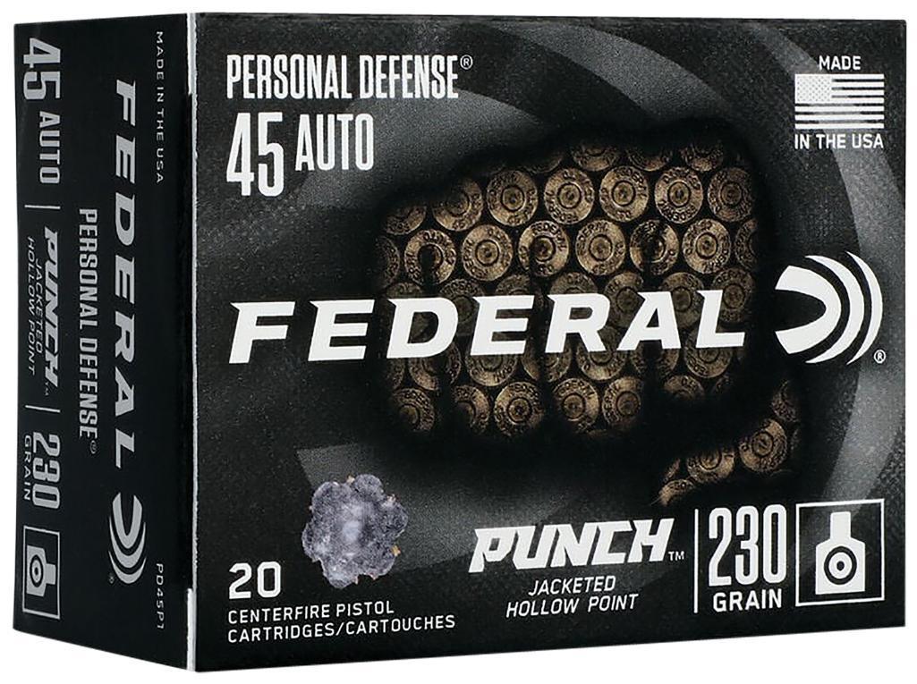 Federal PD45P1 Premium Personal Defense Punch 45 ACP 230 gr Jacketed Hollow Point JHP 20 Per Box