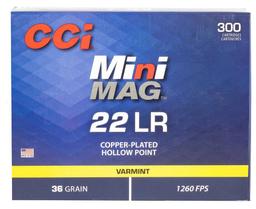 CCI 962 MiniMag 22 LR 36 gr 1260 fps Jacketed Hollow Point JHP 300 Box