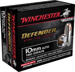 Winchester Ammo S10MMPDB Defender 10mm Auto 180 gr Bonded Jacket Hollow Point 20 Per Box