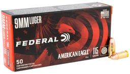 Federal AE9DP American Eagle Handgun 9mm Luger 115 gr Full Metal Jacket FMJ 50 Per Box