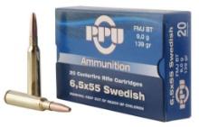 PPU PP6SWF Metric Rifle 6.5x55 Swedish 139 gr Full Metal Jacket Boat Tail 20 Per Box