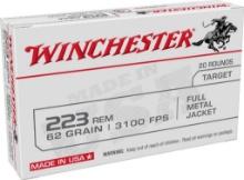 Winchester Ammo W223FMJ62 USA 223 Rem 62 gr 3100 fps Full Metal Jacket FMJ 20 Bx