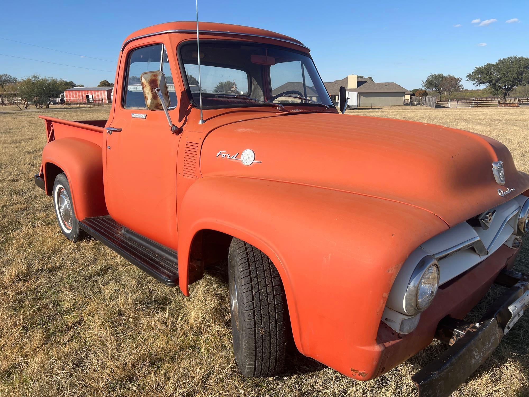 1955 FORD F100 HAS MOTOR JUST NOT CURRENTLY RUNNING. THIS IS A VERY STRAIGHT CLEAN TRUCK. SELLS WITH