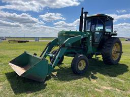 JOHN DEERE 4440 WITH LOADER 8 SPD POWER SHIFT FRONT END LOADER KD5500 9476 HRS GOOD CAB KIT ALL