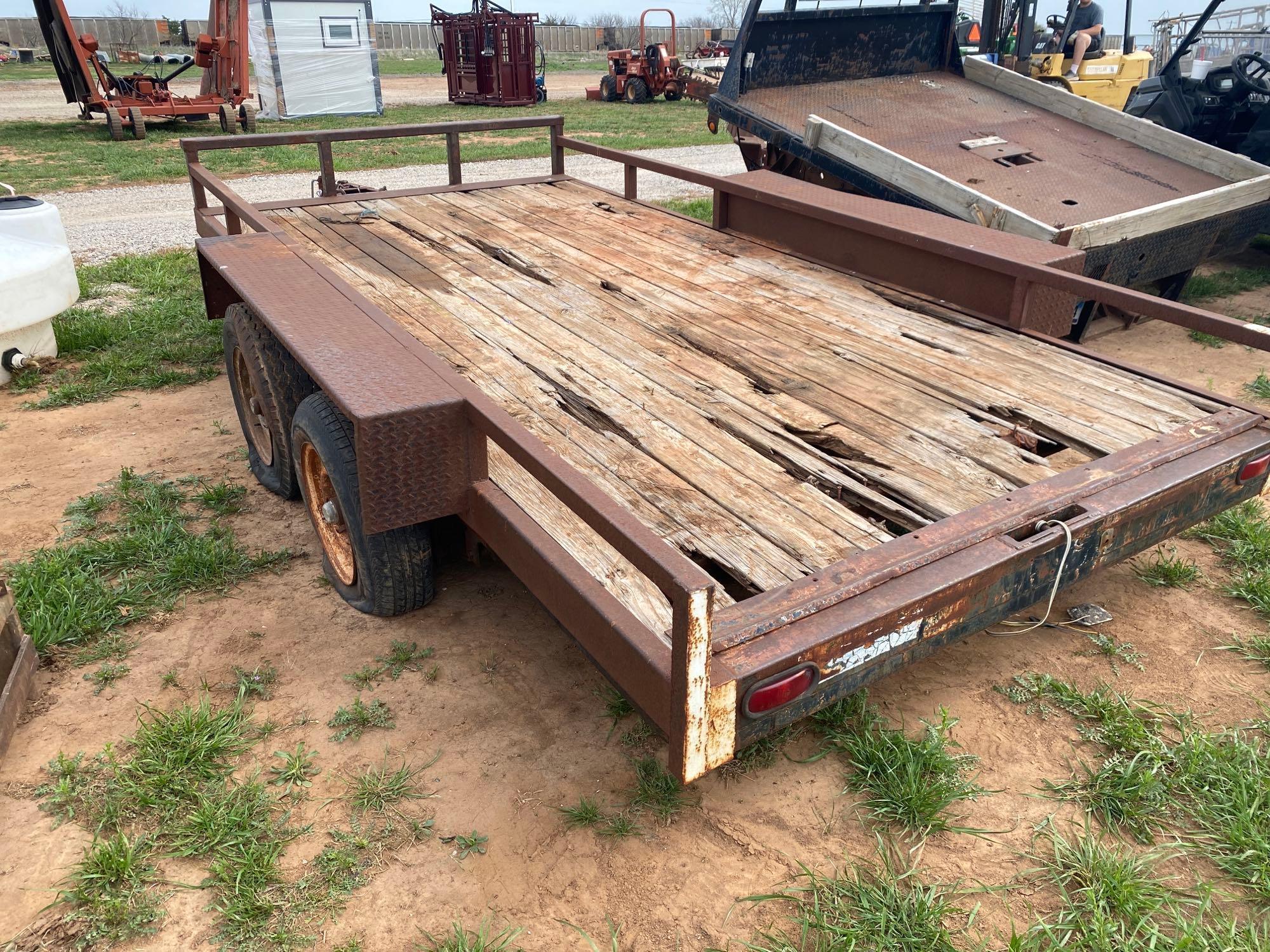 UTILITY TRAILER HEAVY METAL FENDERS 83" WIDE 14 FT LONG 15 INCH TIRES SELLS WITH A BILL OF SALE...