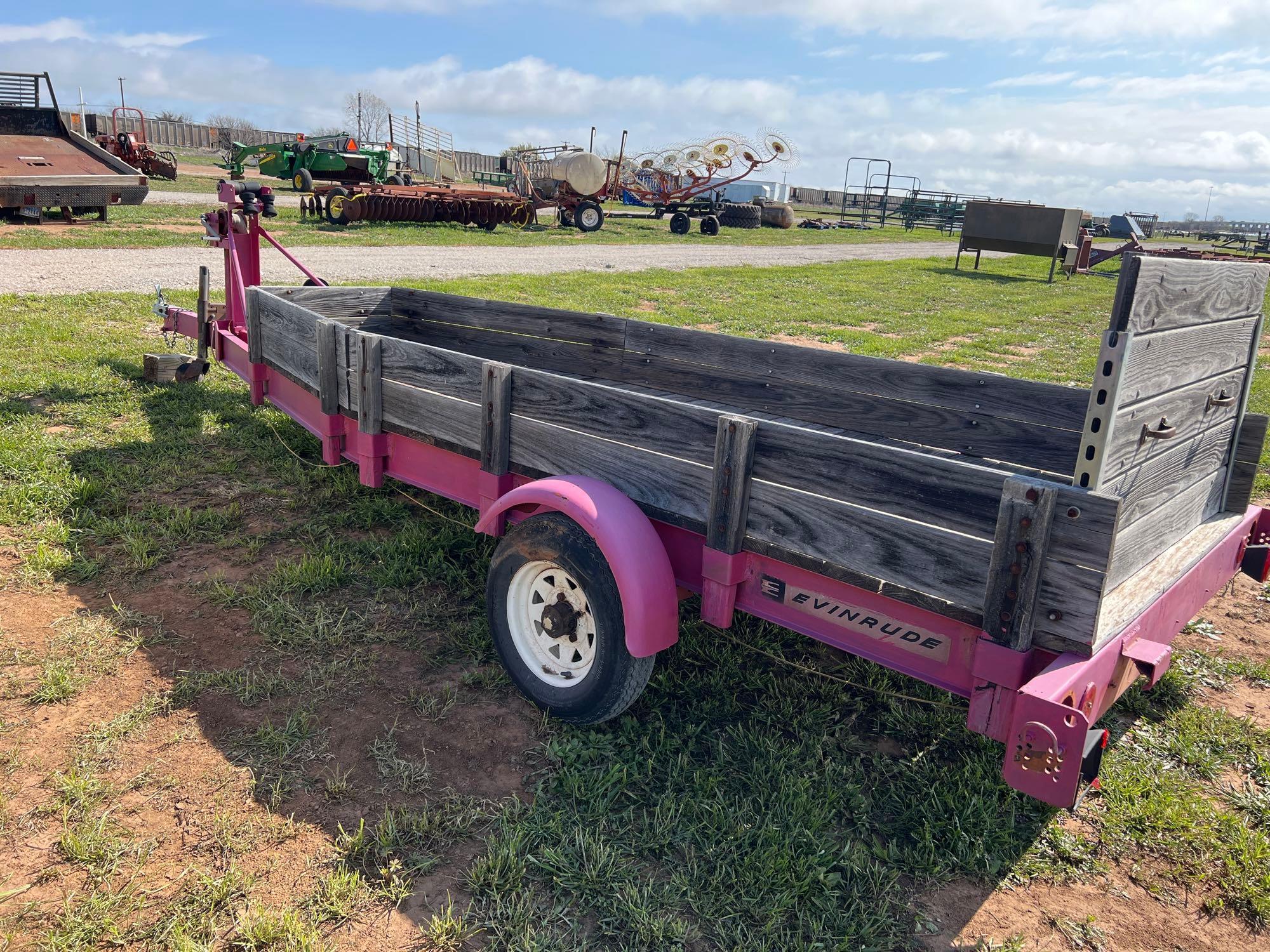 FLATBED TRAILER WOOD SIDES 52" WIDE 12 FT LONG 4 LUG AXLES 12" TIRES REMOVABLE TAIL GATE SELLS WITH